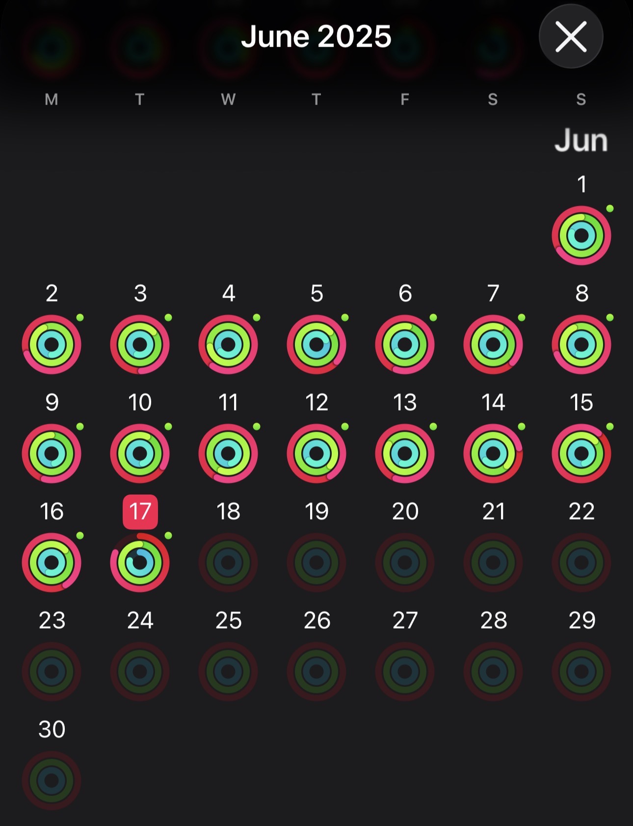 June Apple Watch activity rings